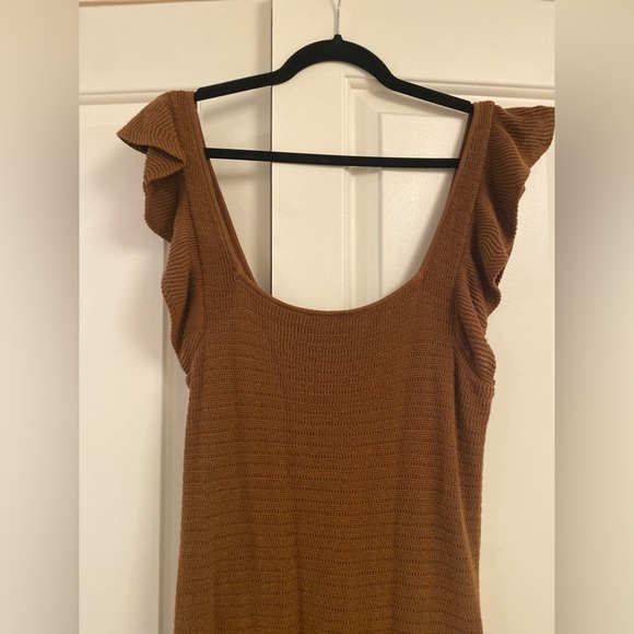 House of Harlow 1960 Brown Knit Ruffle Midi Dress - Picture 7 of 8